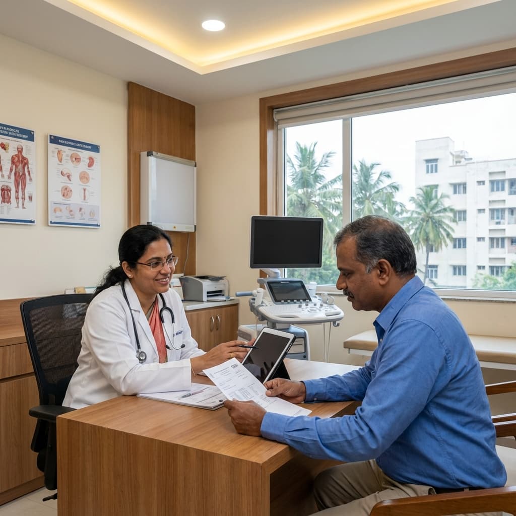 Doctor coordinating with patient in modern Chennai hospital